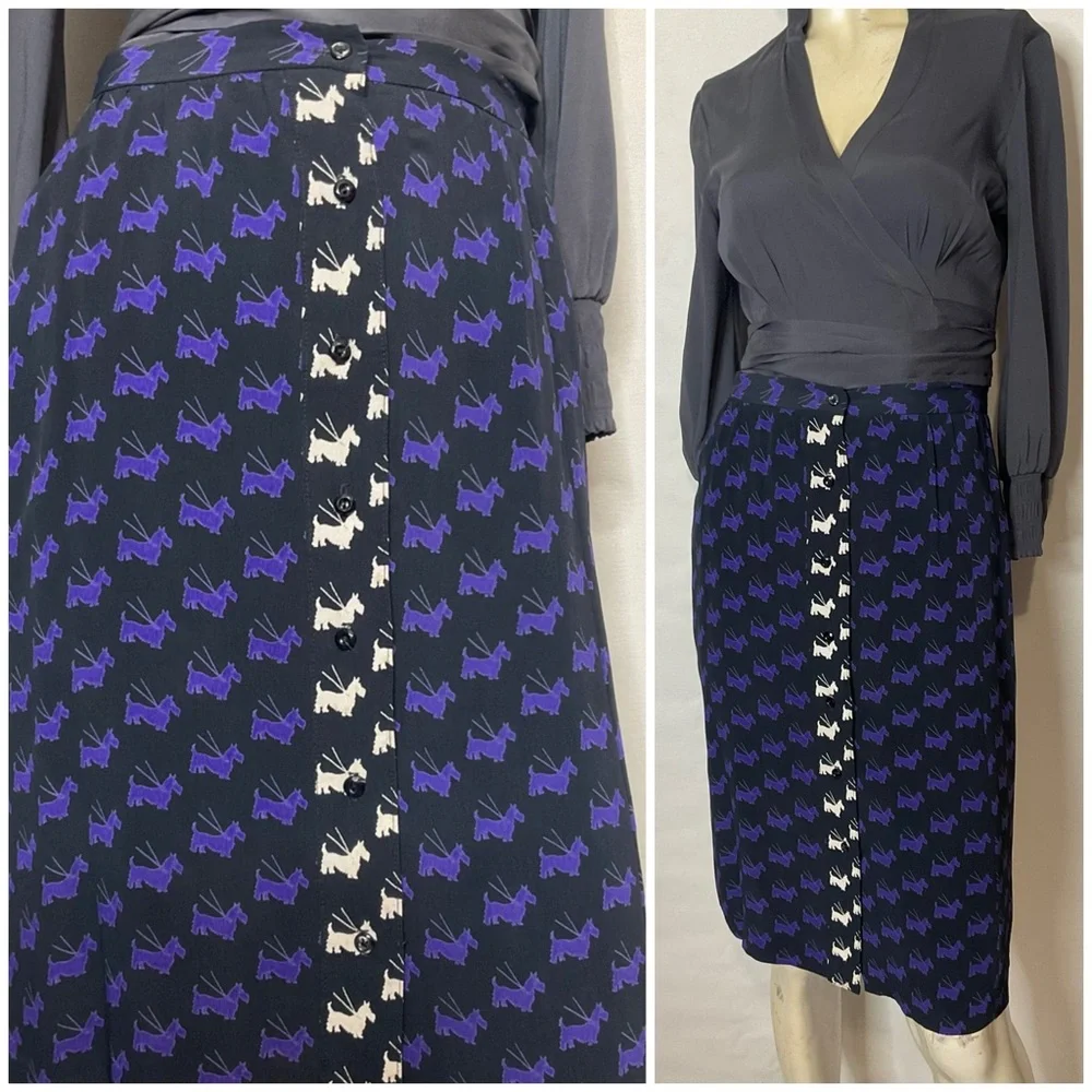 Vintage Schnauzer Scotty Dog Lover Printed Skirt Size XS
